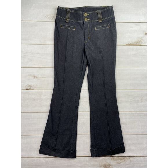 Bisou Bisou Jeans Womens 12 Dark Wash Permanent Seam Wide Flare Boho Y2K Slacks - Picture 1 of 10
